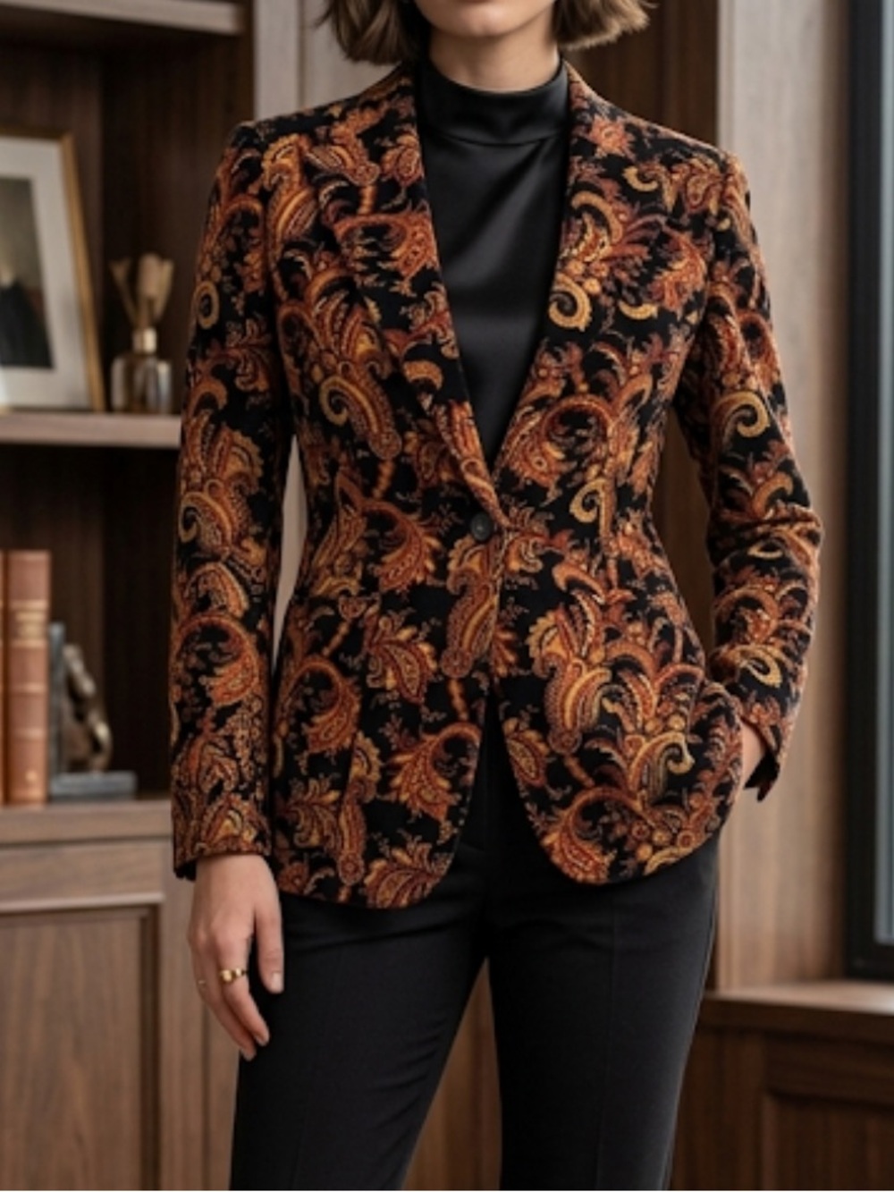 Vintage Harver Bernard Paisley Velvet Single-Button Blazer Size 8